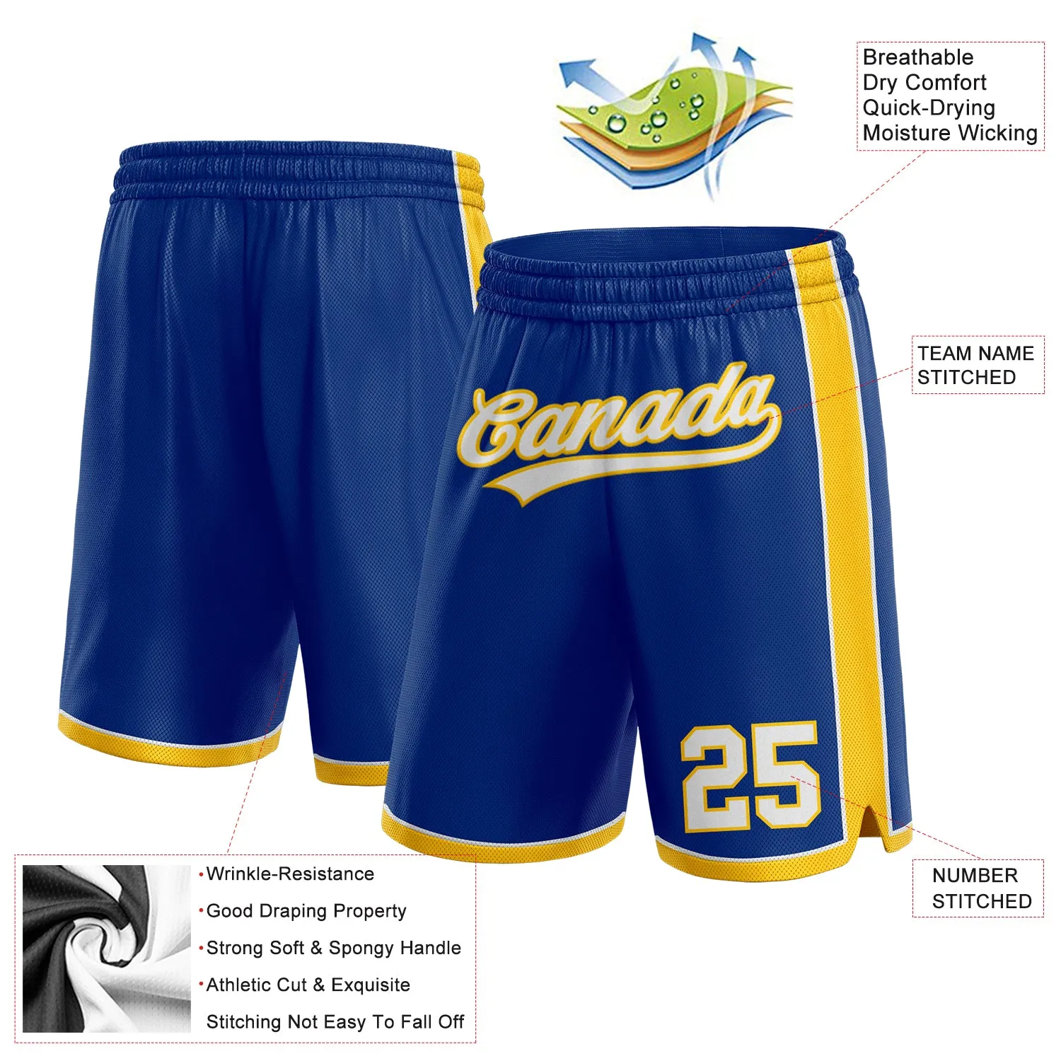 Custom Royal White-Yellow Authentic Basketball Shorts