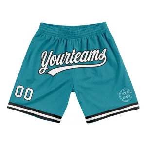 Custom Teal White-Black Authentic Throwback Basketball Shorts