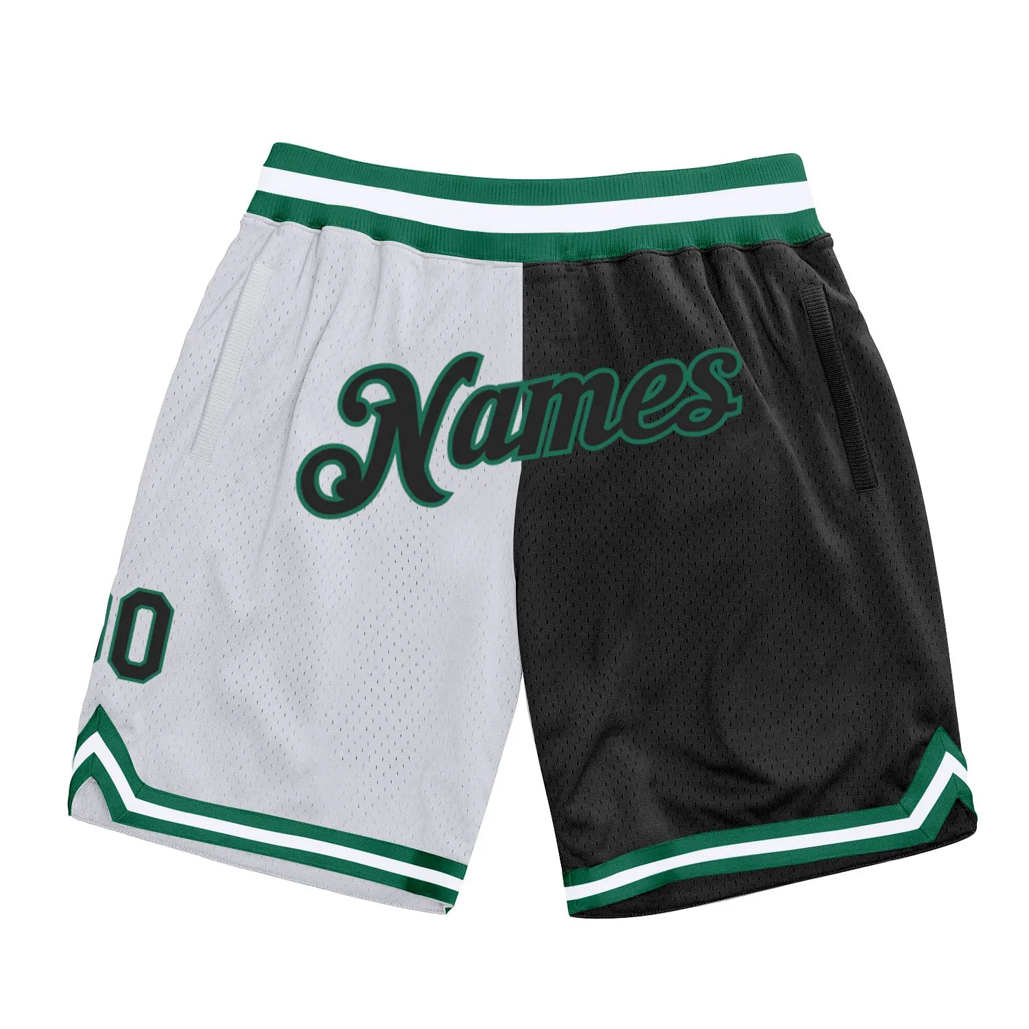 Custom White Black-Kelly Green Authentic Throwback Split Fashion Basketball Shorts