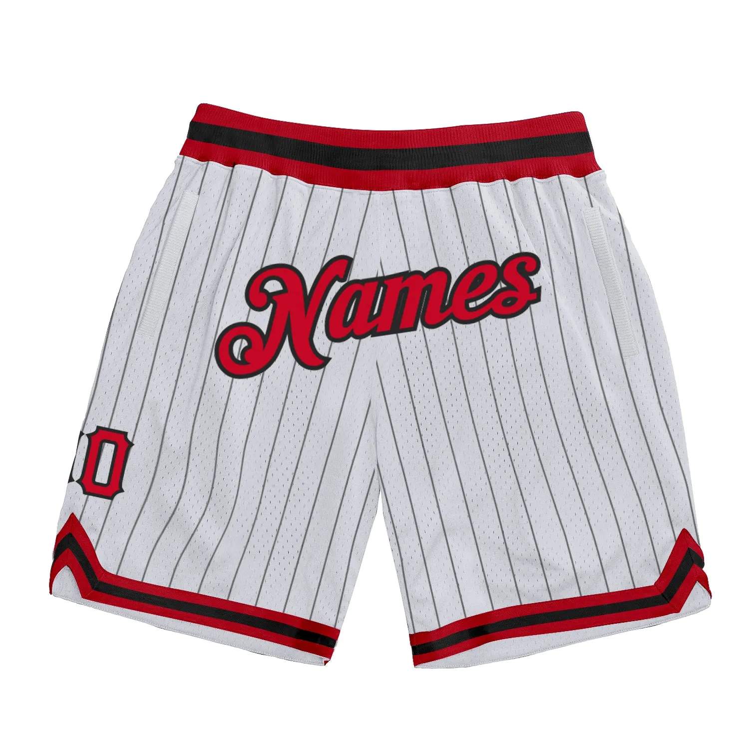 Custom White Black Pinstripe Red-Black Authentic Basketball Shorts