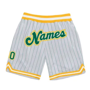 Custom White Kelly Green Pinstripe Kelly Green-Gold Authentic Basketball Shorts