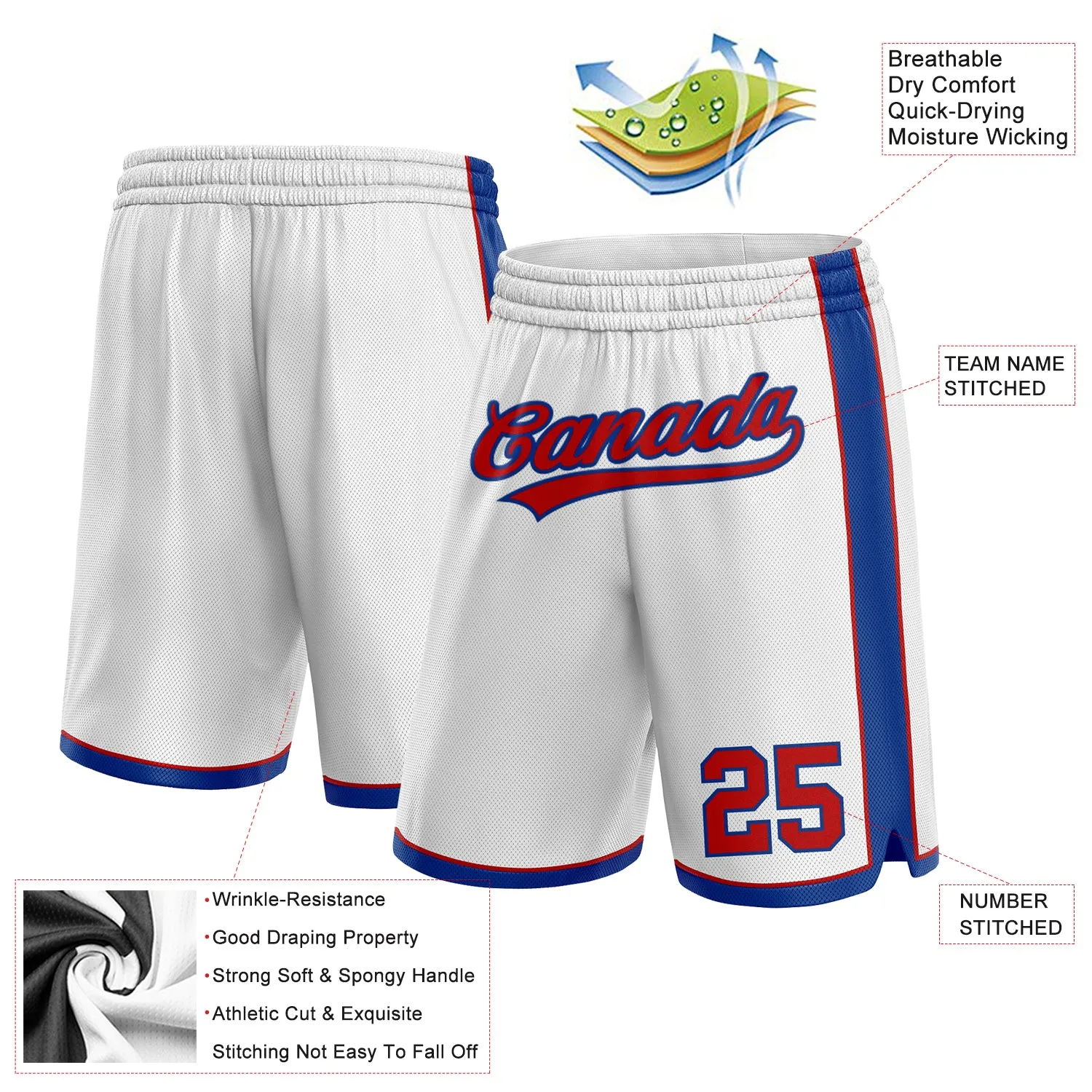 Custom White Red-Royal Authentic Basketball Shorts