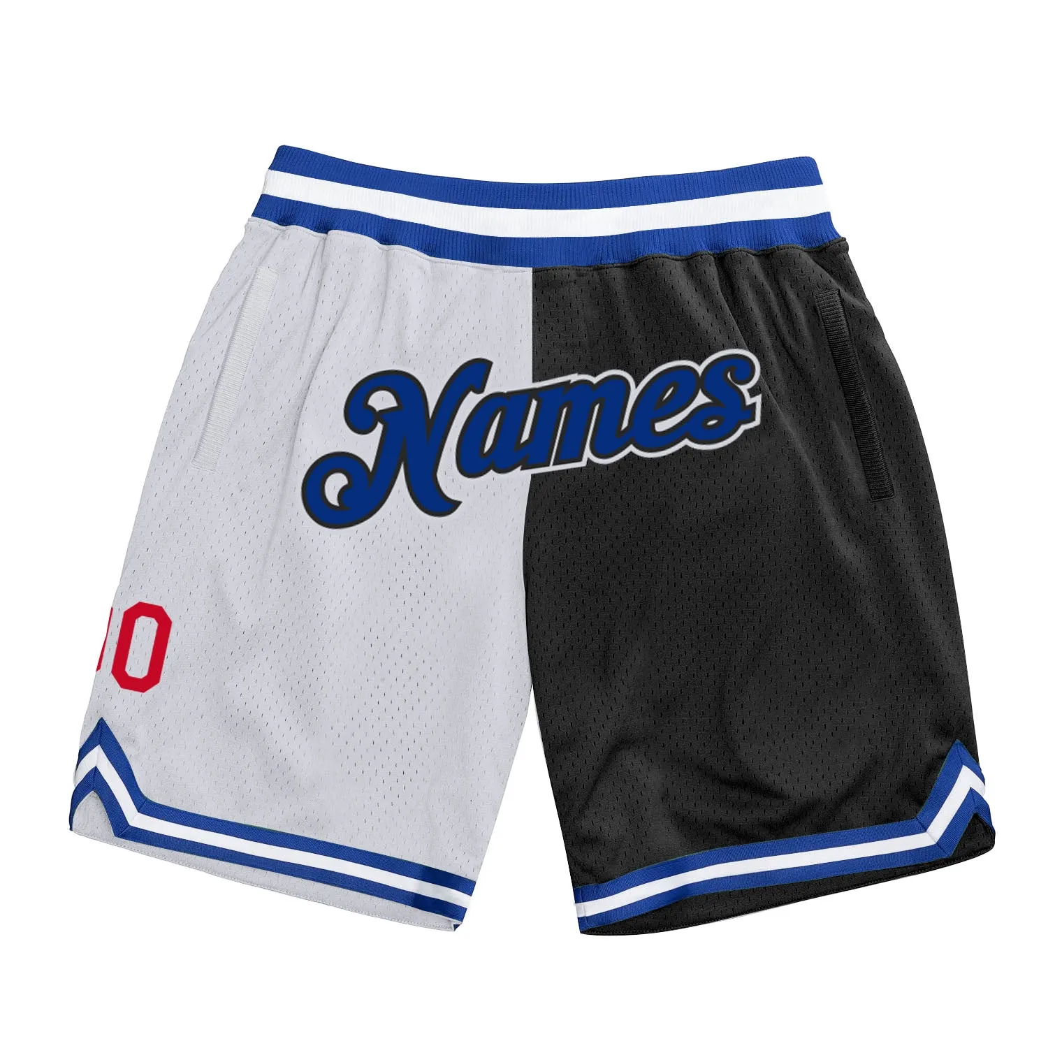 Custom White Royal-Black Authentic Throwback Split Fashion Basketball Shorts