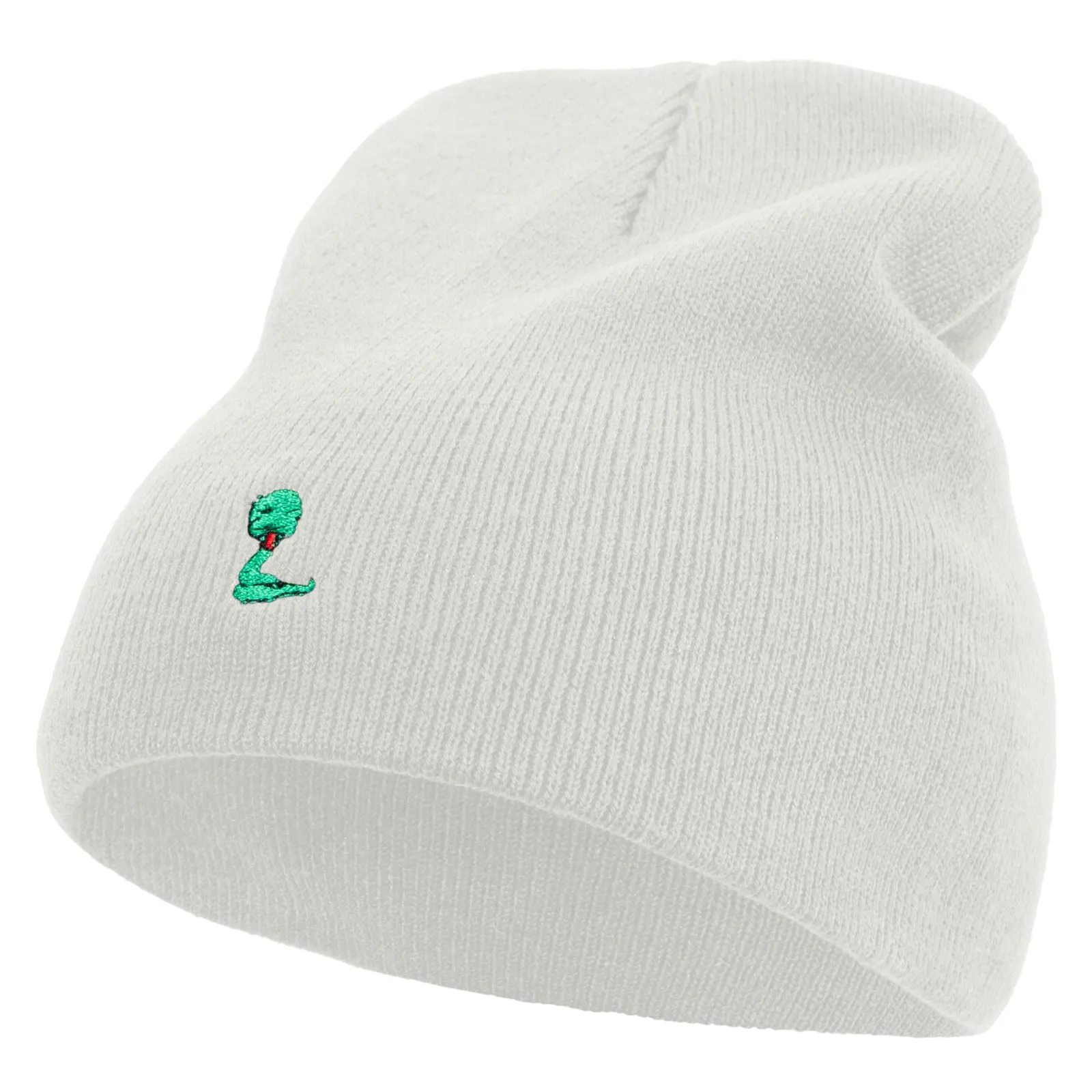 Cute Snake Embroidered 8 Inch Knitted Short Beanie