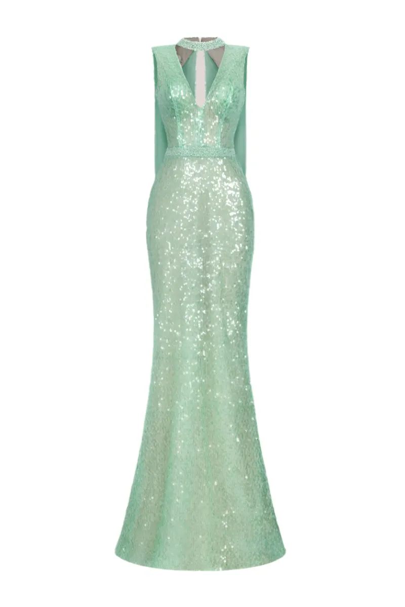 CUTOUT SEQUIN DRESS IN MINT