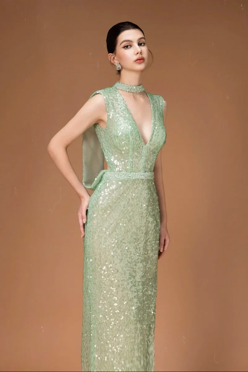 CUTOUT SEQUIN DRESS IN MINT