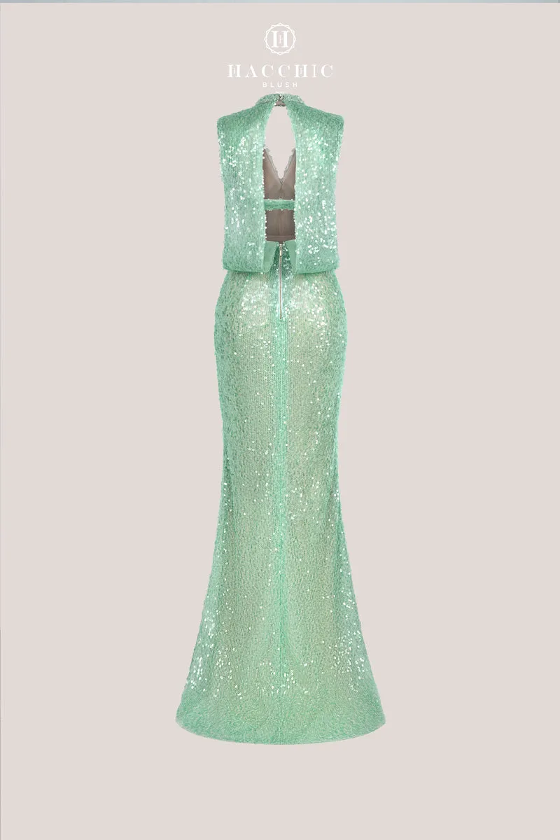 CUTOUT SEQUIN DRESS IN MINT