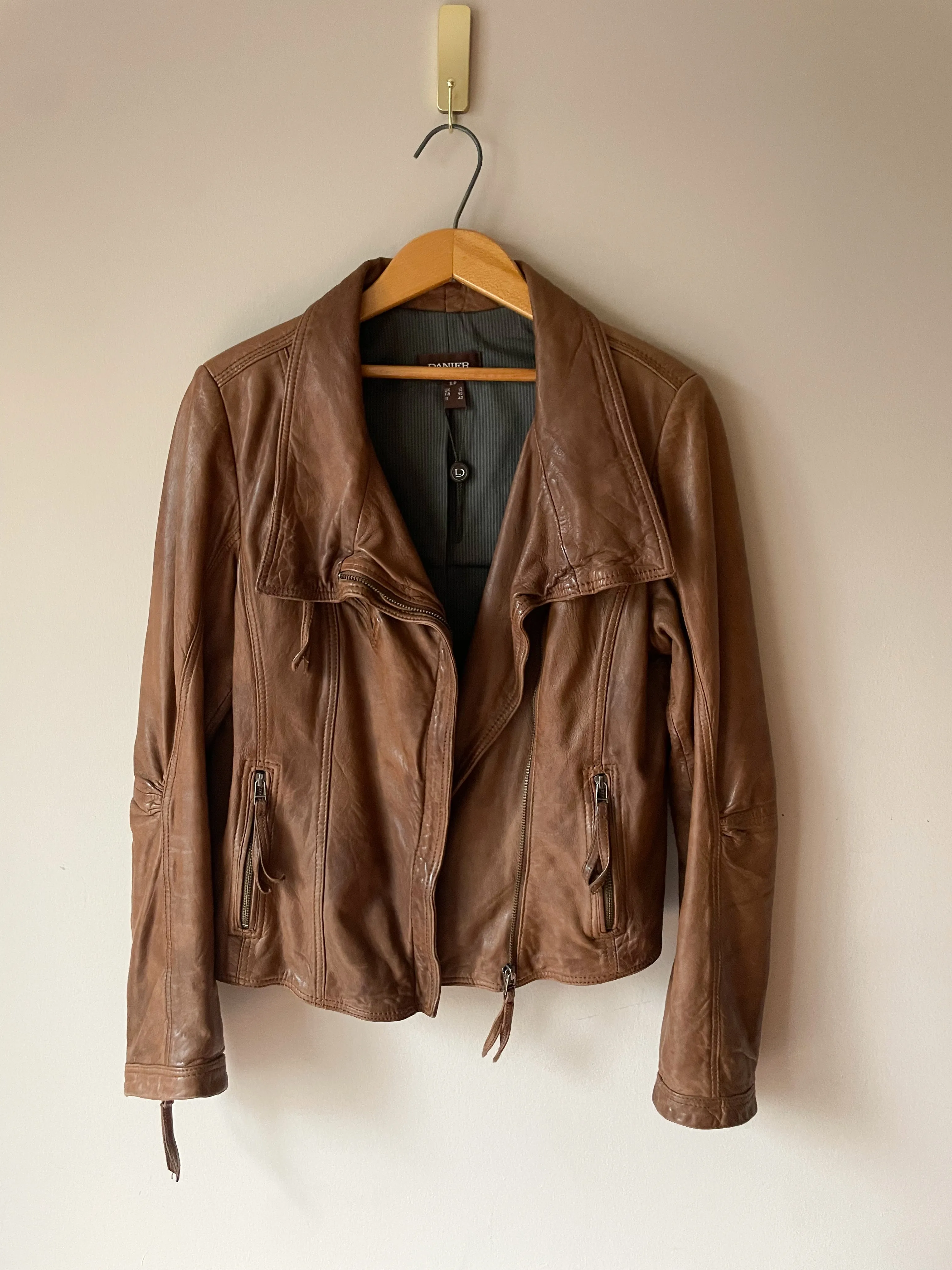 Danier Brown Genuine Leather Moto Jacket - Small