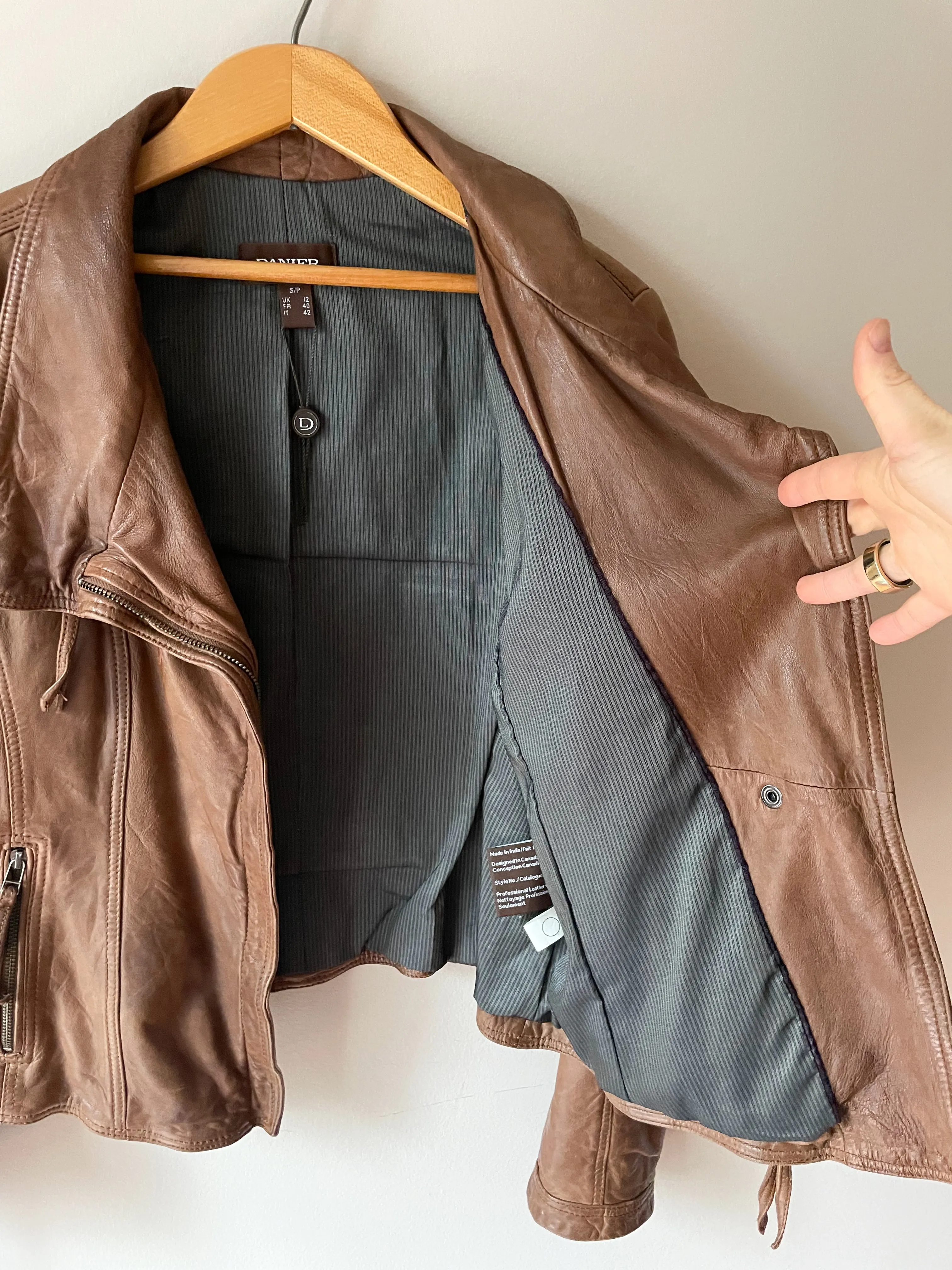 Danier Brown Genuine Leather Moto Jacket - Small