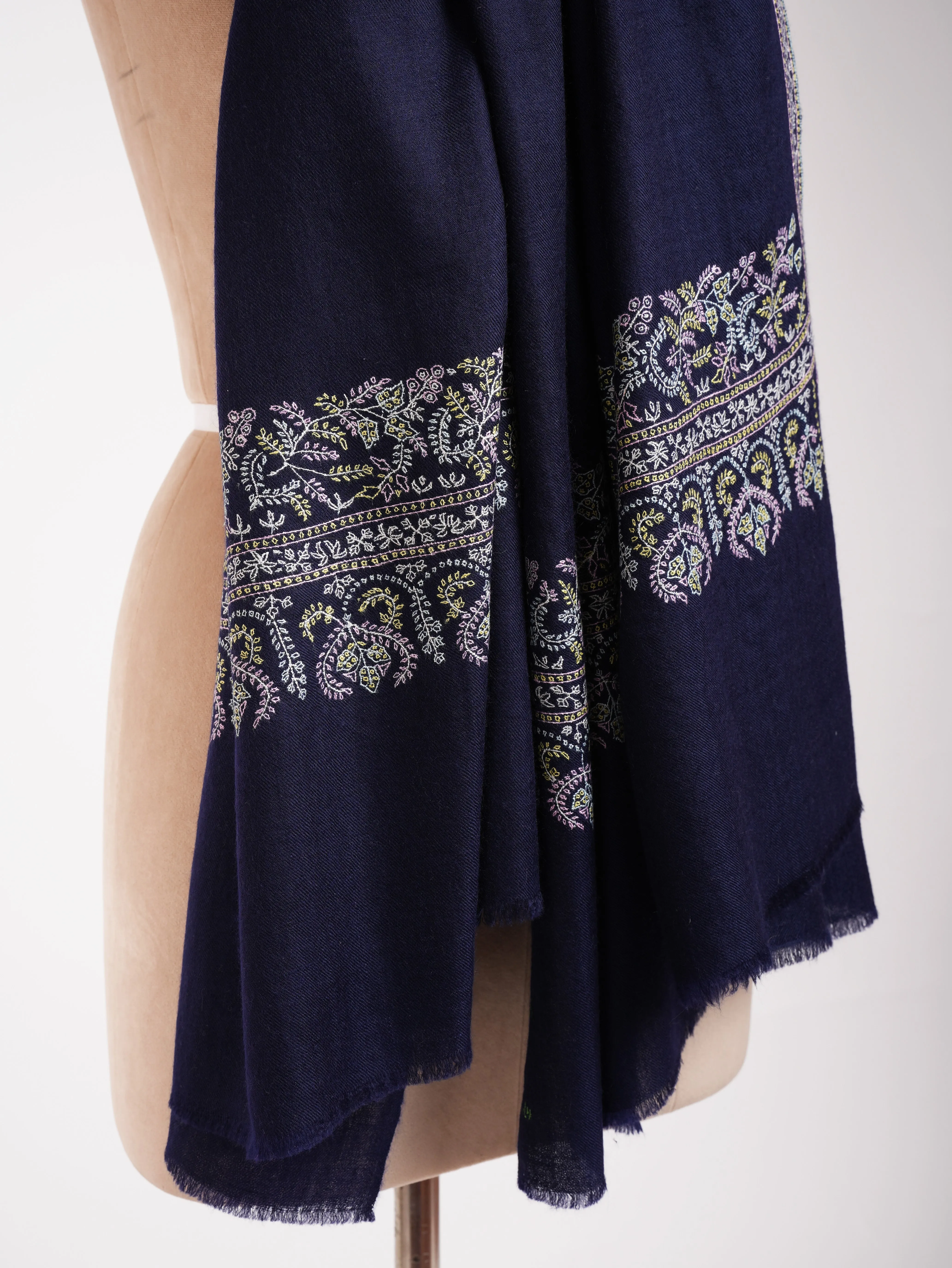 Dark Blue Hand Embroidered Kashmiri Pashmina Shawl