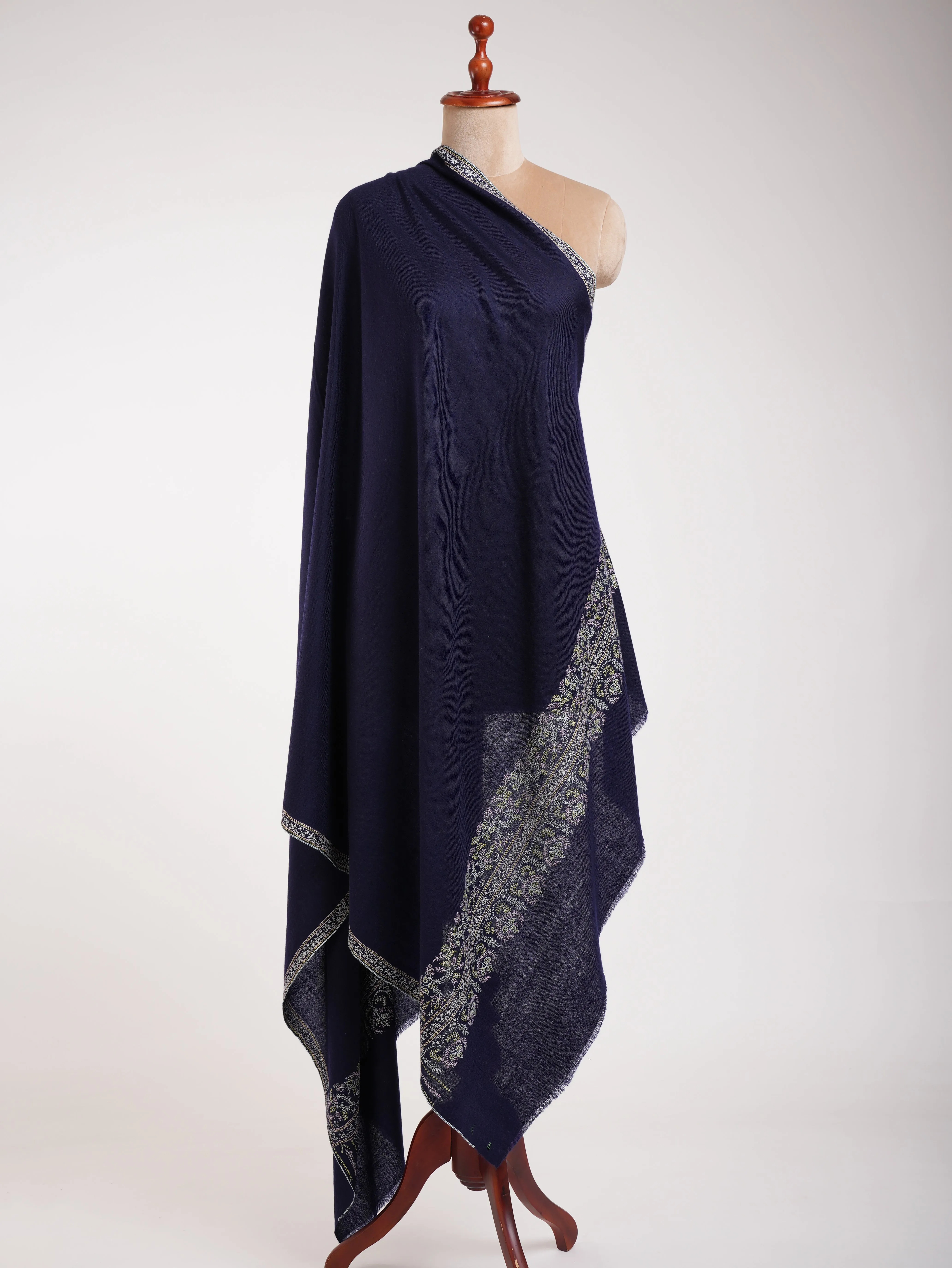 Dark Blue Hand Embroidered Kashmiri Pashmina Shawl