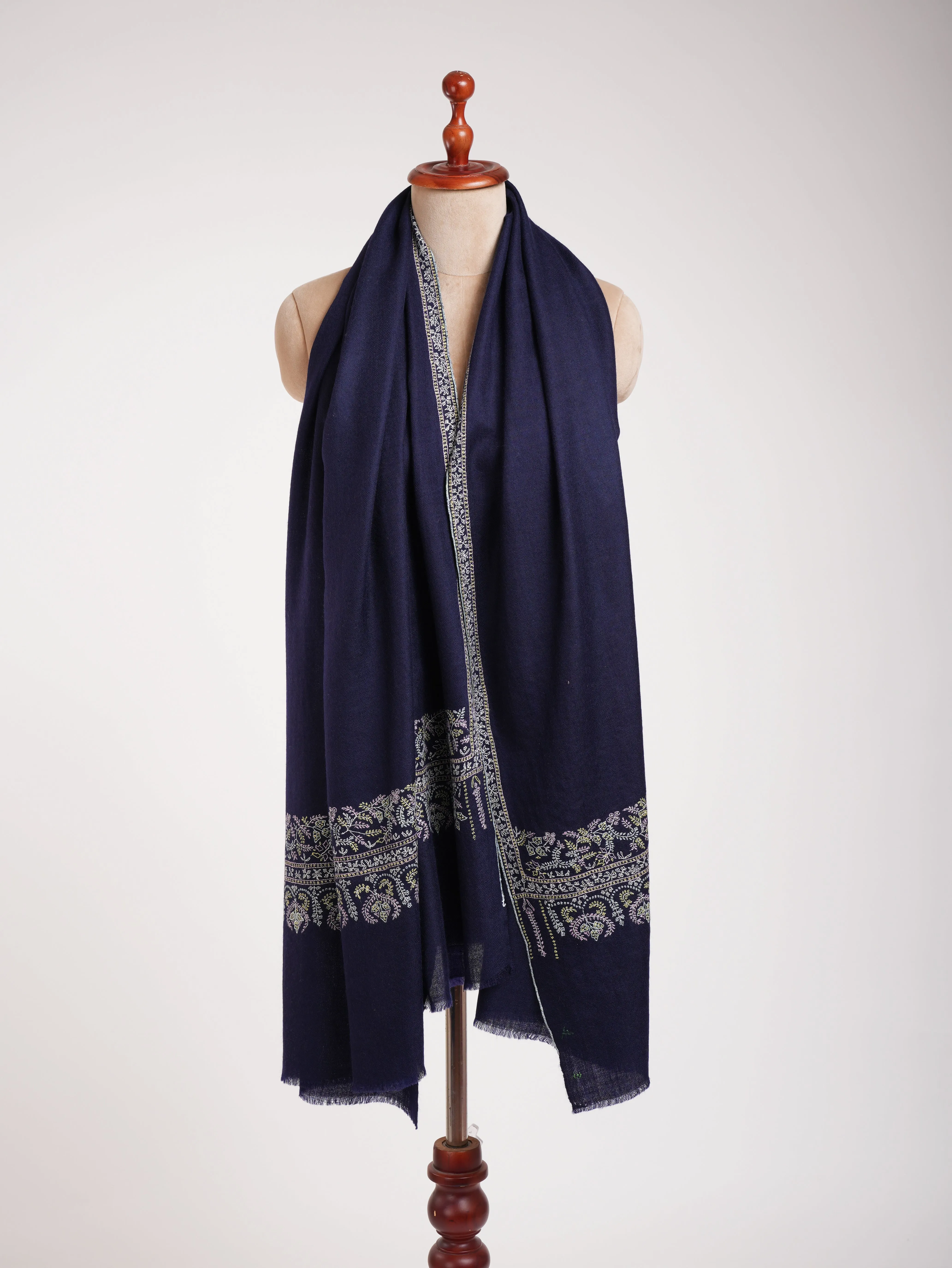 Dark Blue Hand Embroidered Kashmiri Pashmina Shawl