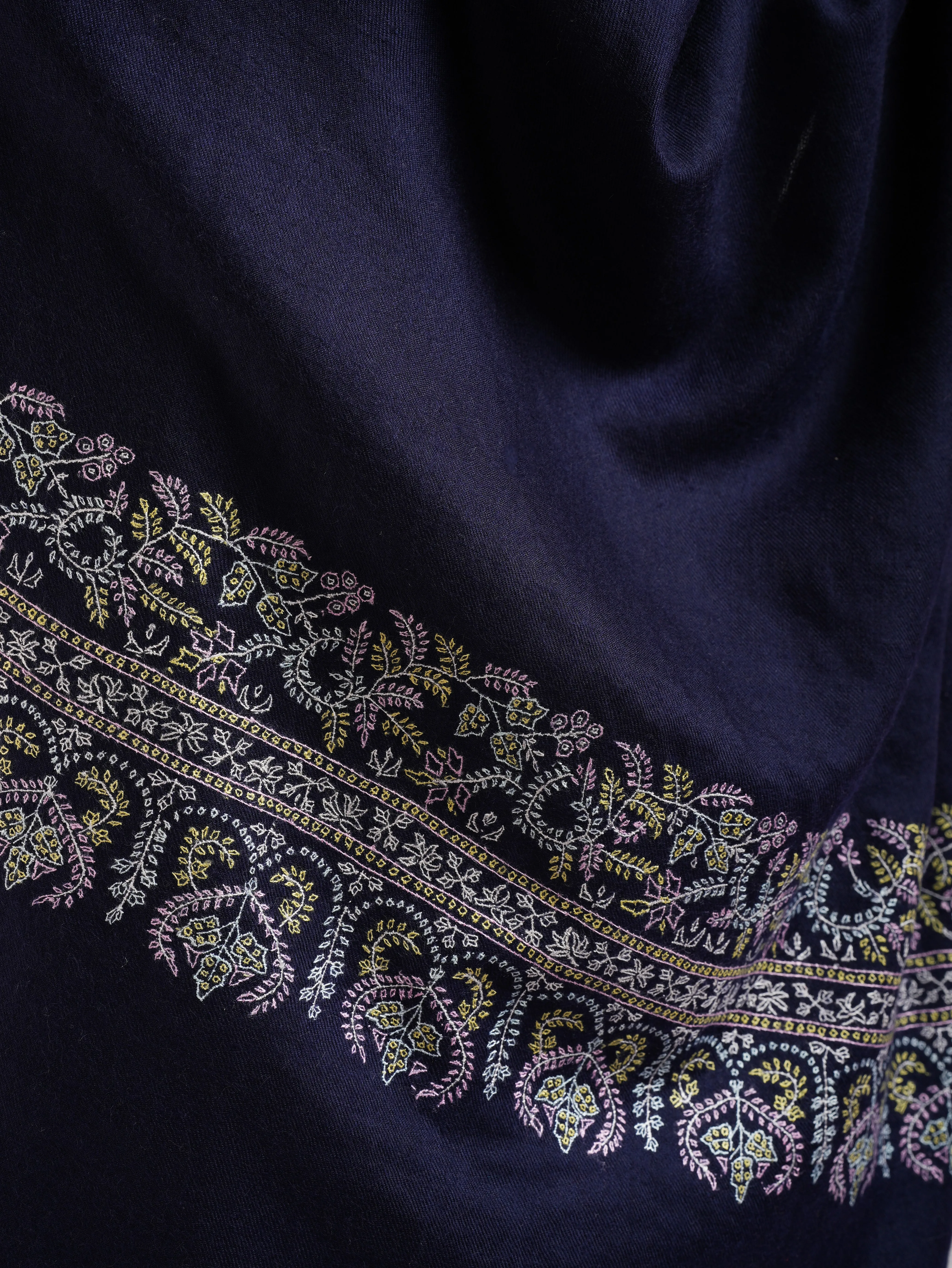 Dark Blue Hand Embroidered Kashmiri Pashmina Shawl