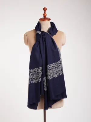 Dark Blue Hand Embroidered Kashmiri Pashmina Shawl