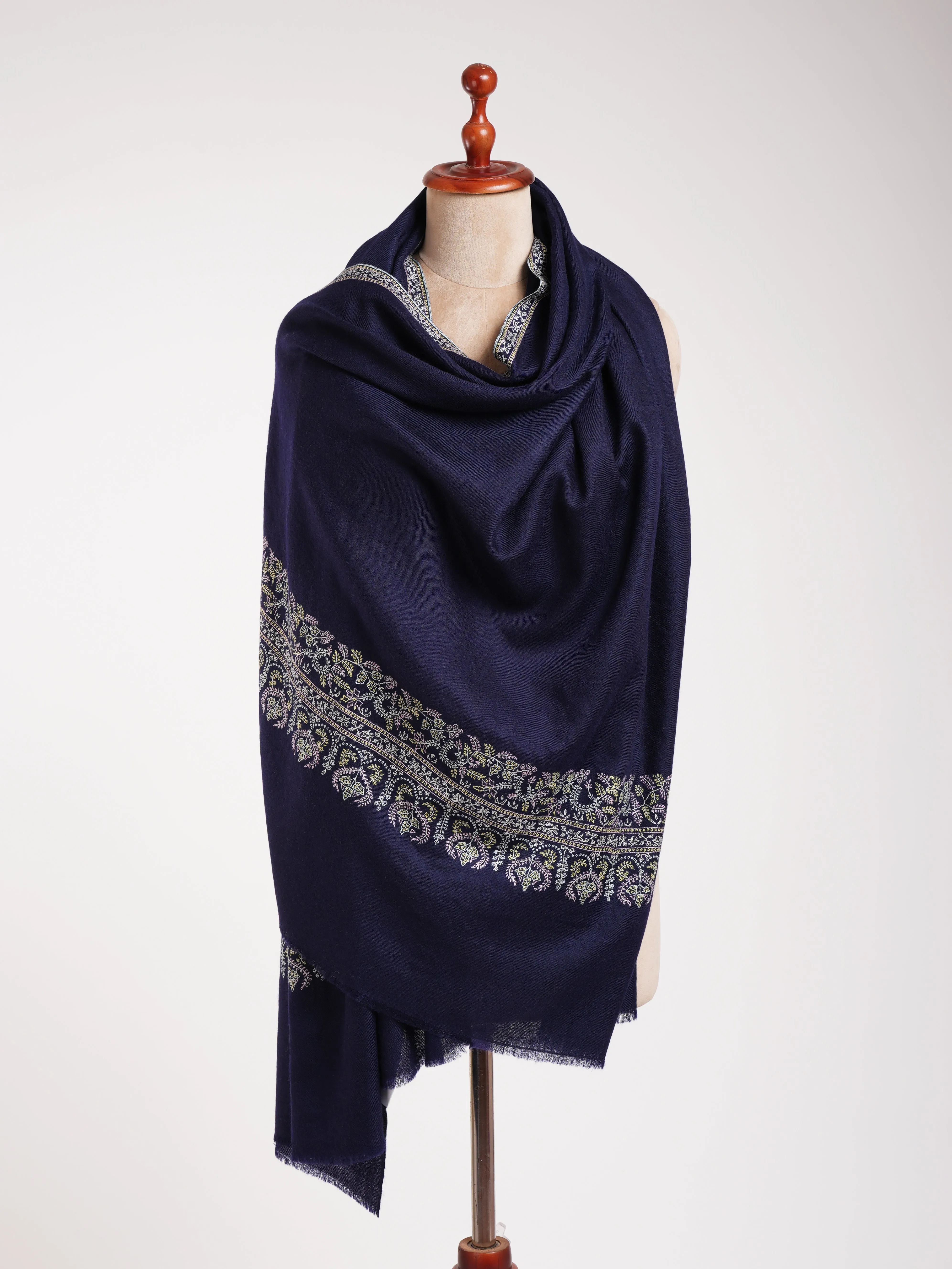 Dark Blue Hand Embroidered Kashmiri Pashmina Shawl