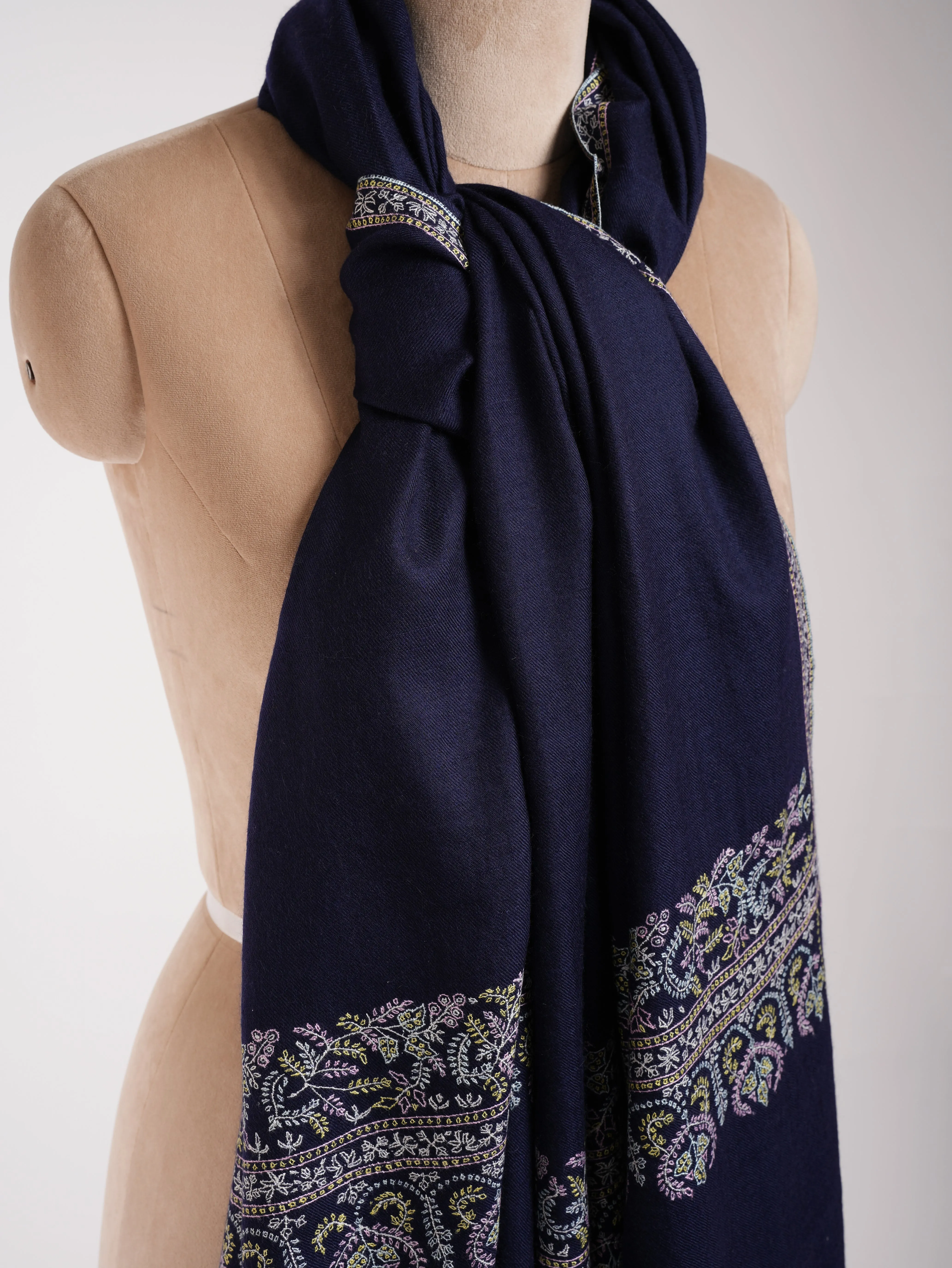 Dark Blue Hand Embroidered Kashmiri Pashmina Shawl