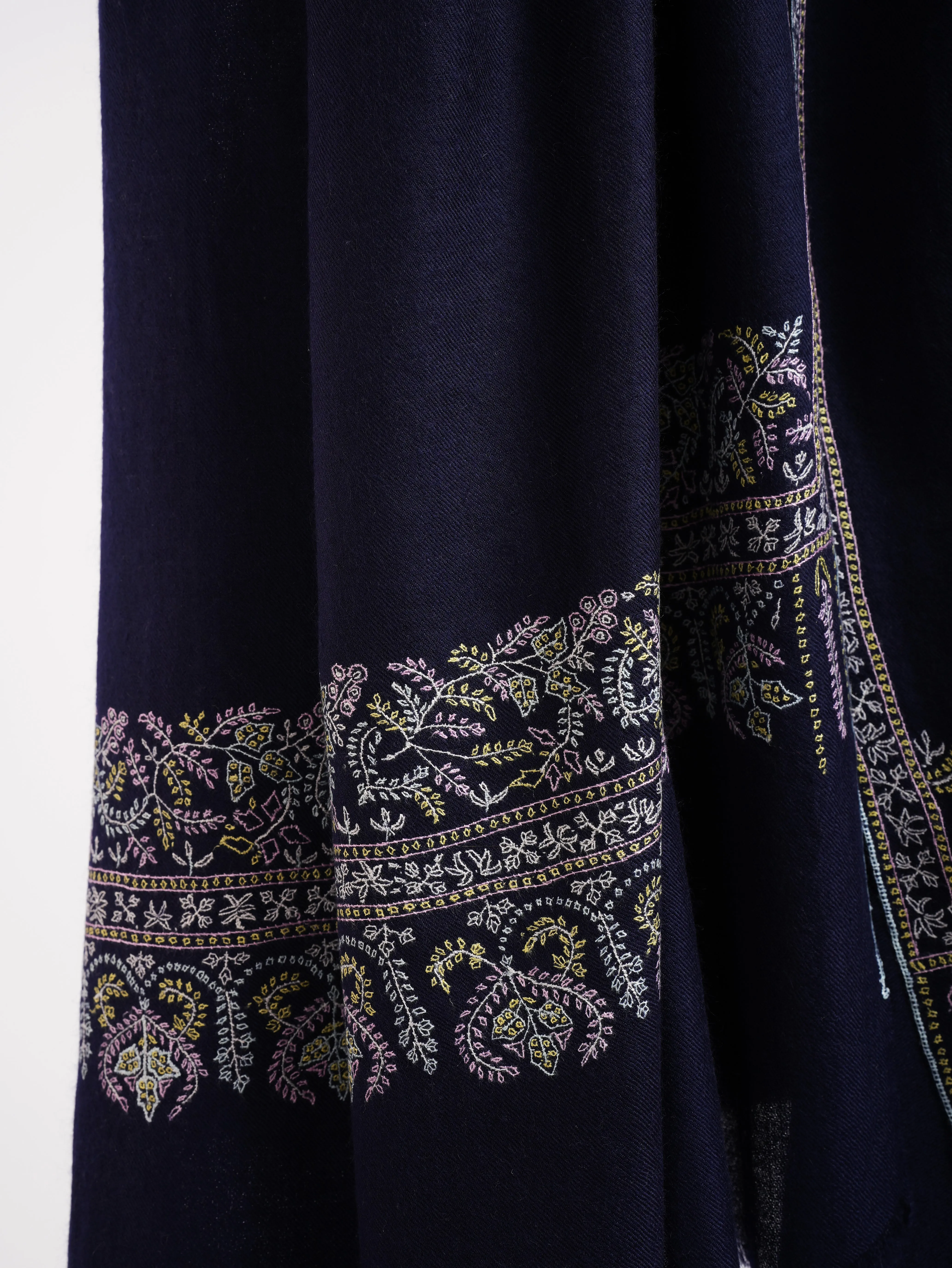 Dark Blue Hand Embroidered Kashmiri Pashmina Shawl