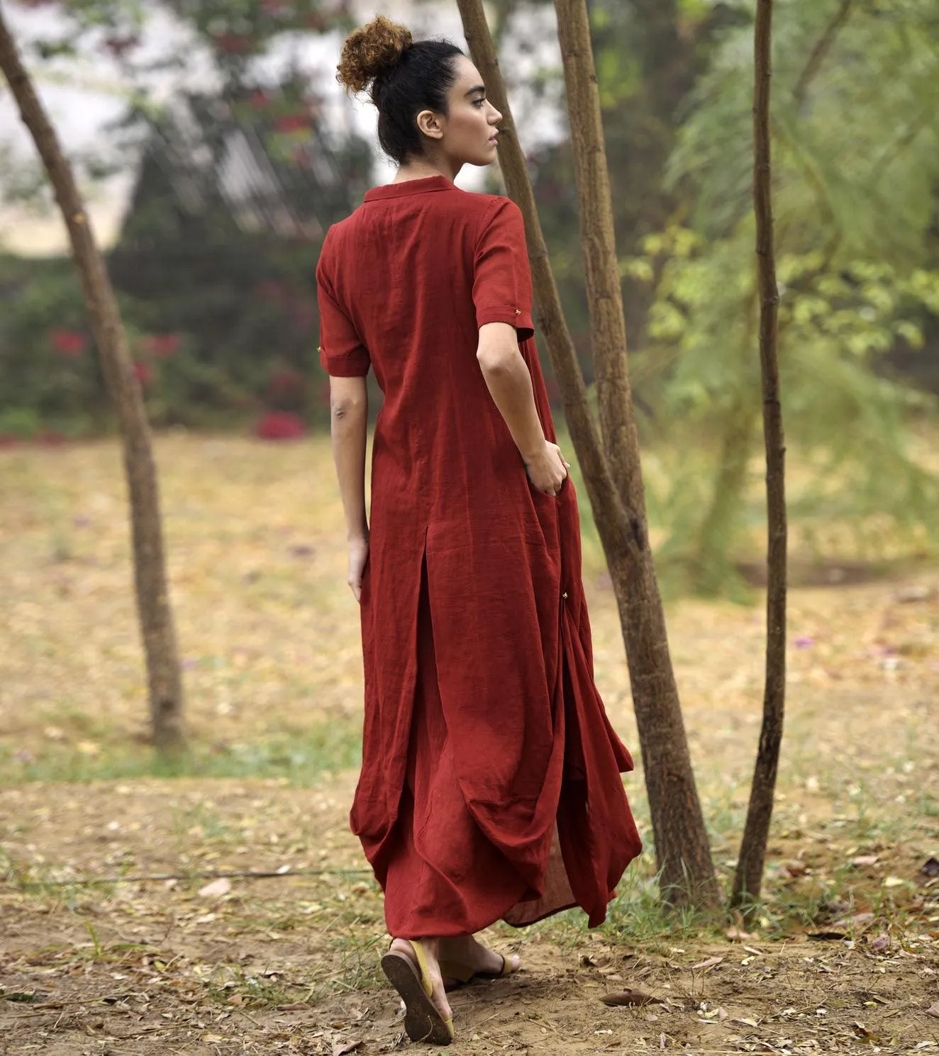 DEEP RED LOVE COWL AND DRAPE DRESS