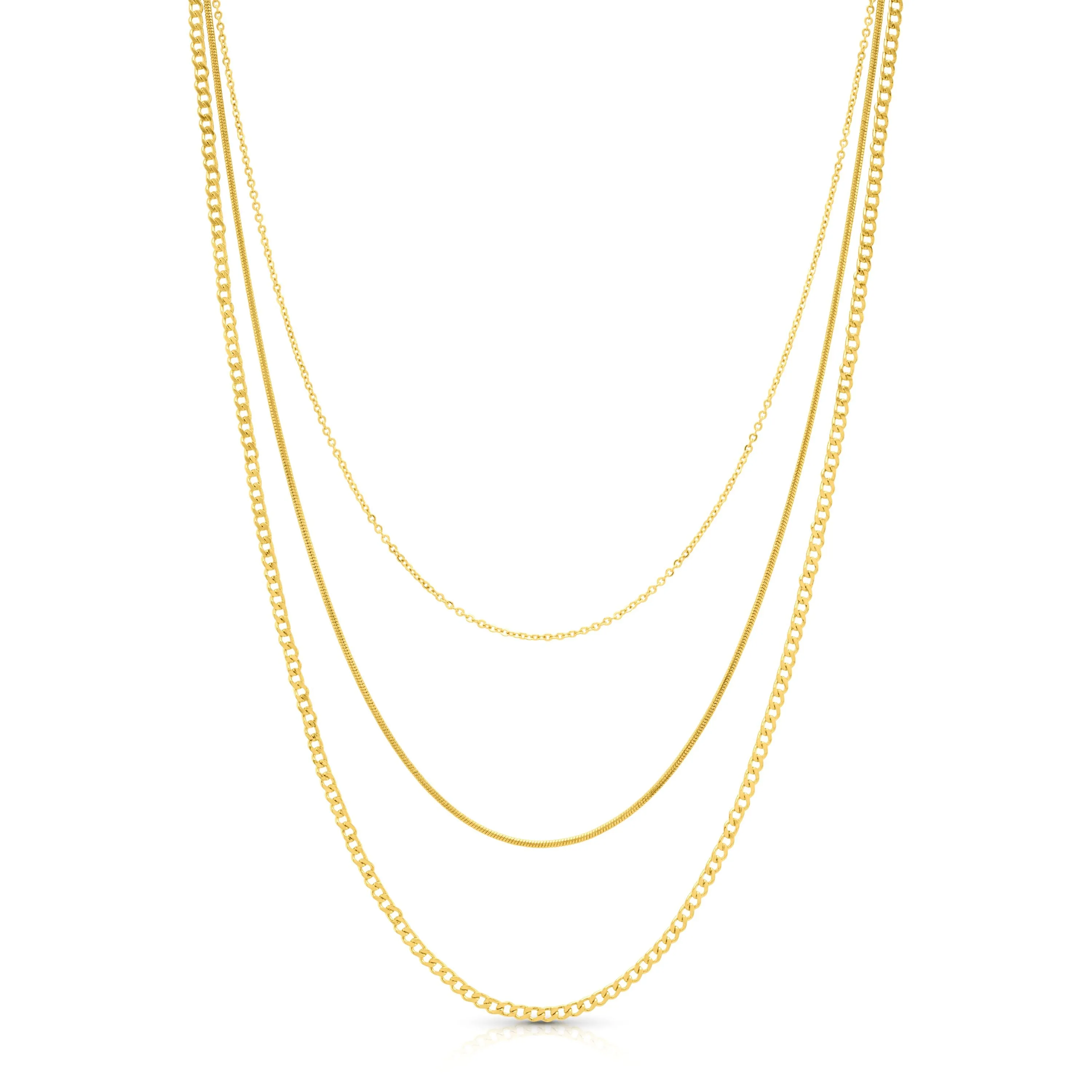 DELICATE TRIO 3 LAYER NECKLACE, GOLD