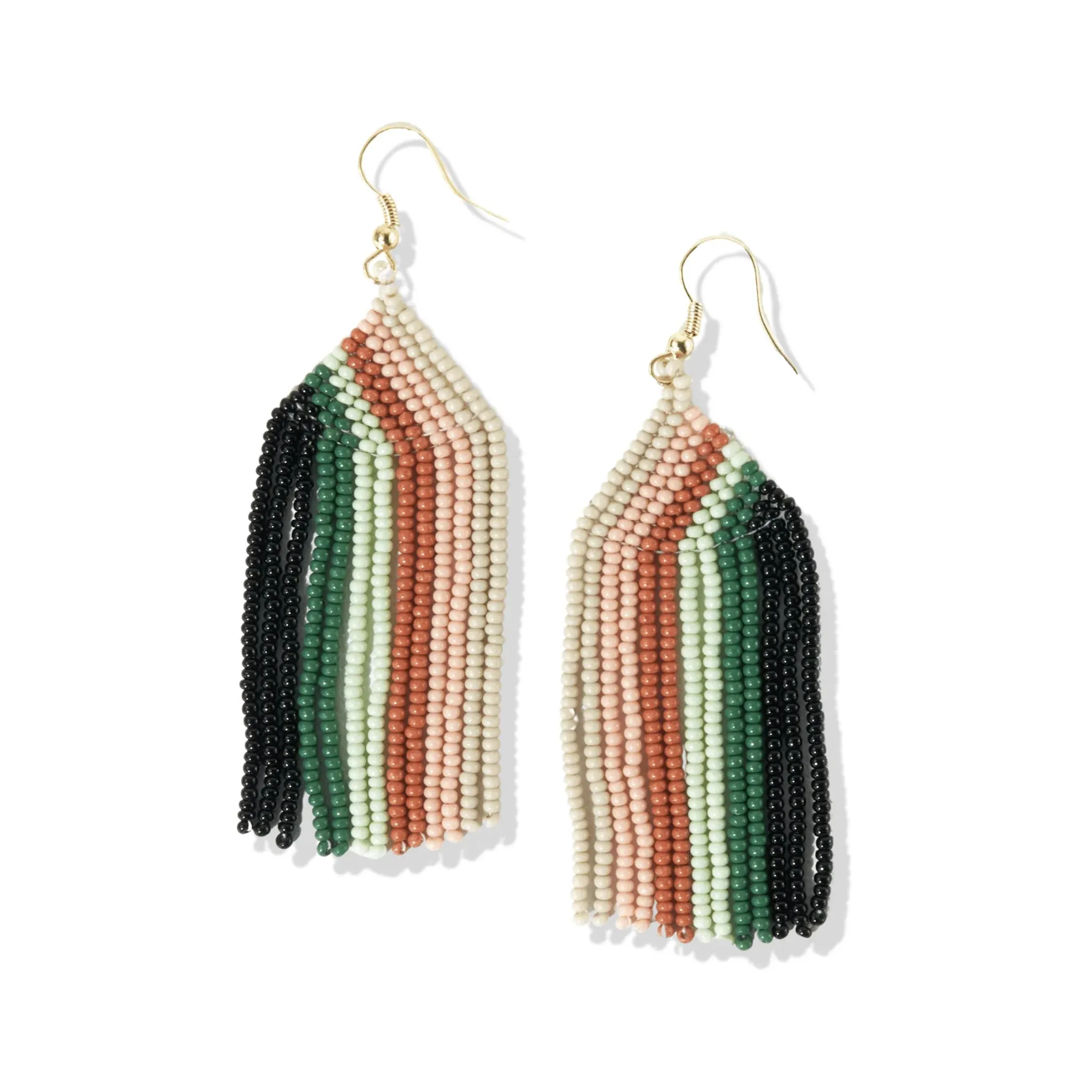 Dolly Vertical Stripe Beaded Fringe Earrings Desert