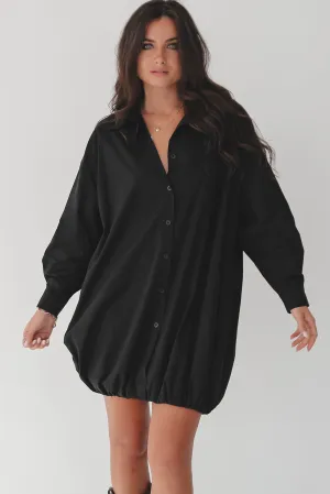 Dress Up Nice Black Bubble Button Up Shirt Dress