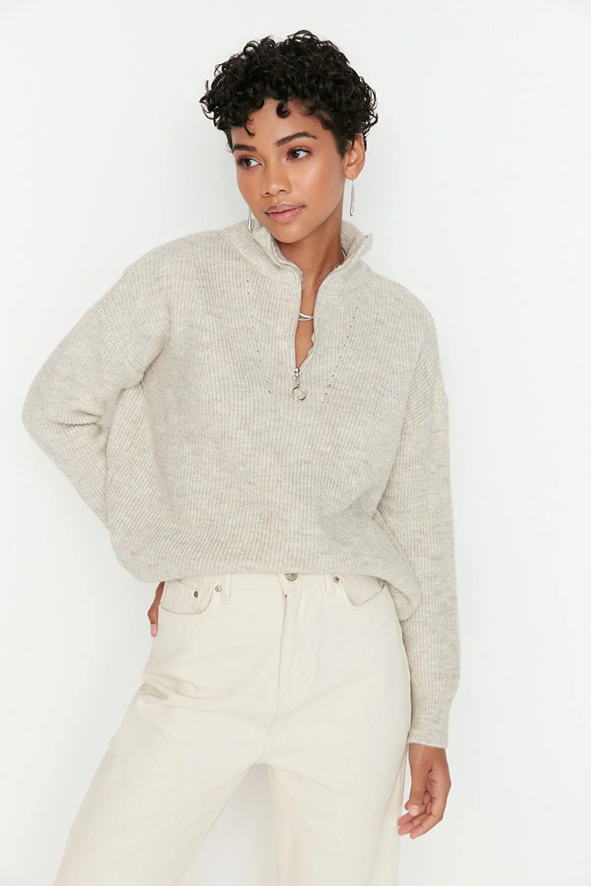 ecru zip sweater top