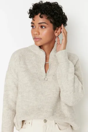 ecru zip sweater top