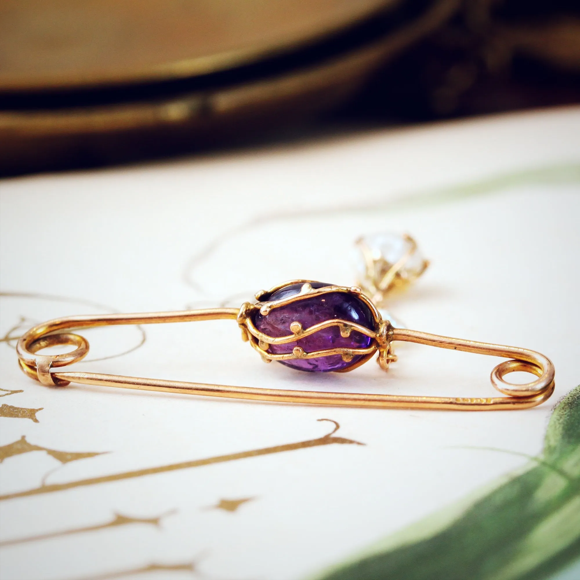 Edwardian Amethyst and Natural Pearl Brooch