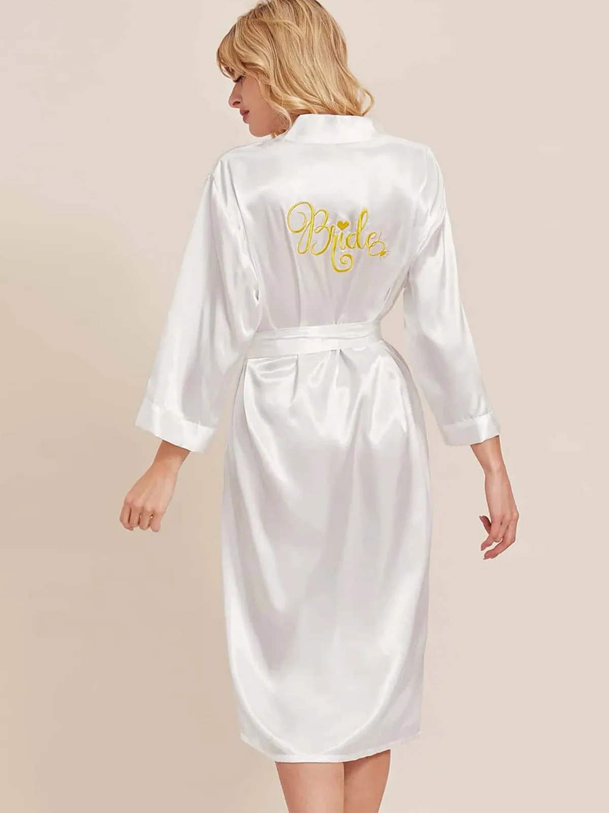 Elegant Long Solid Color Pajamas Embroidered Bride & Bridesmaid Robes