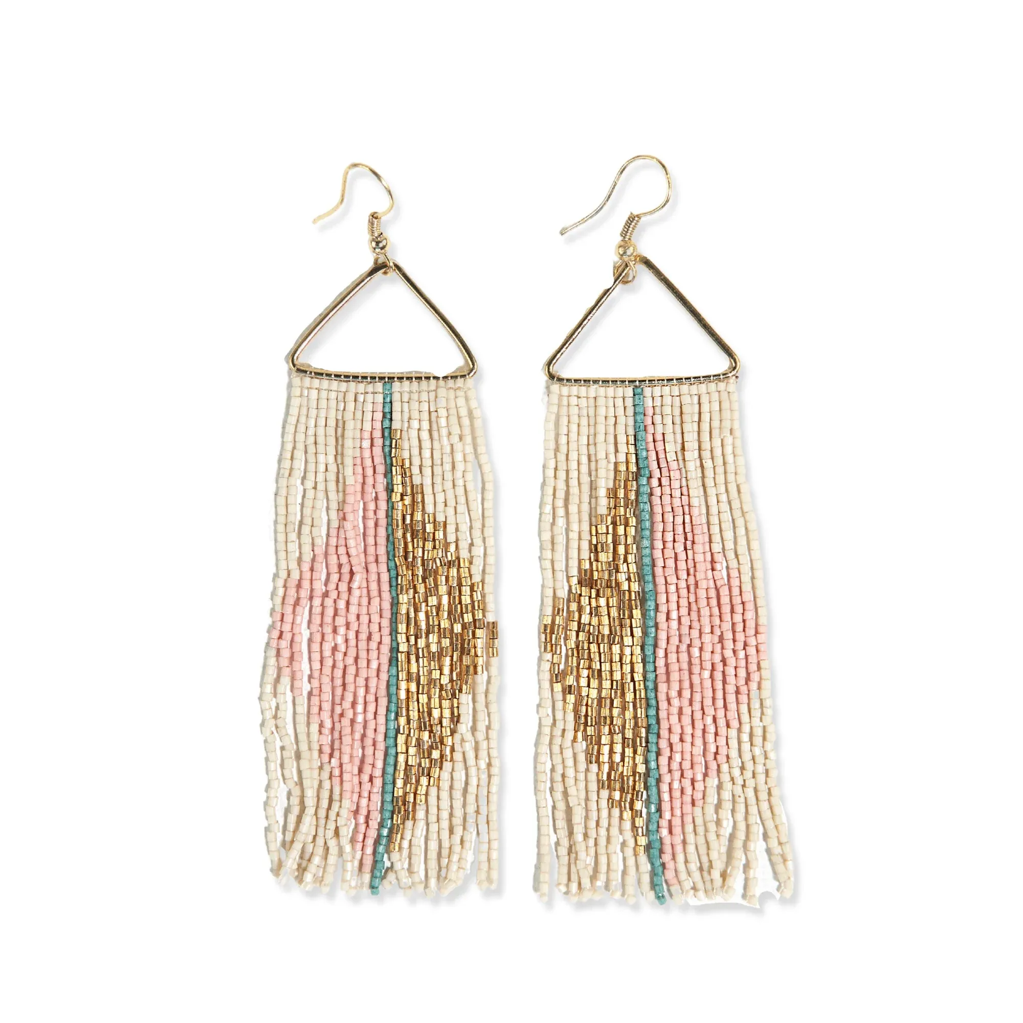 Erica Split Diamond Beaded Fringe Earrings Blush