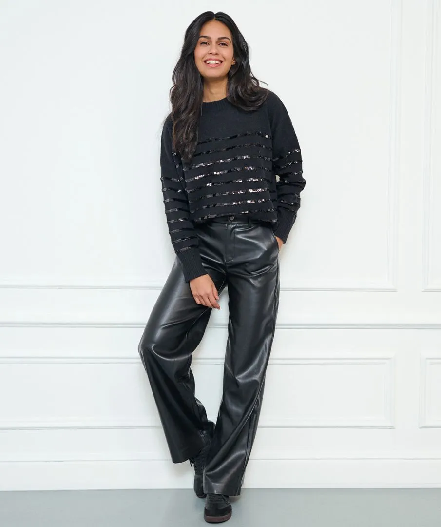 Esqualo Vegan Black Wide Leg Trousers