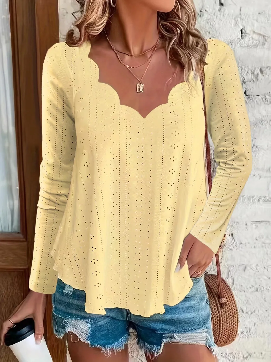 Eyelet Long Sleeve Blouse | Casual Blouse