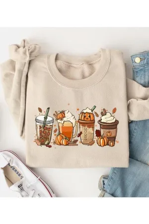 Fall Latte Pumpkin Unisex Fleece Sweatshirt