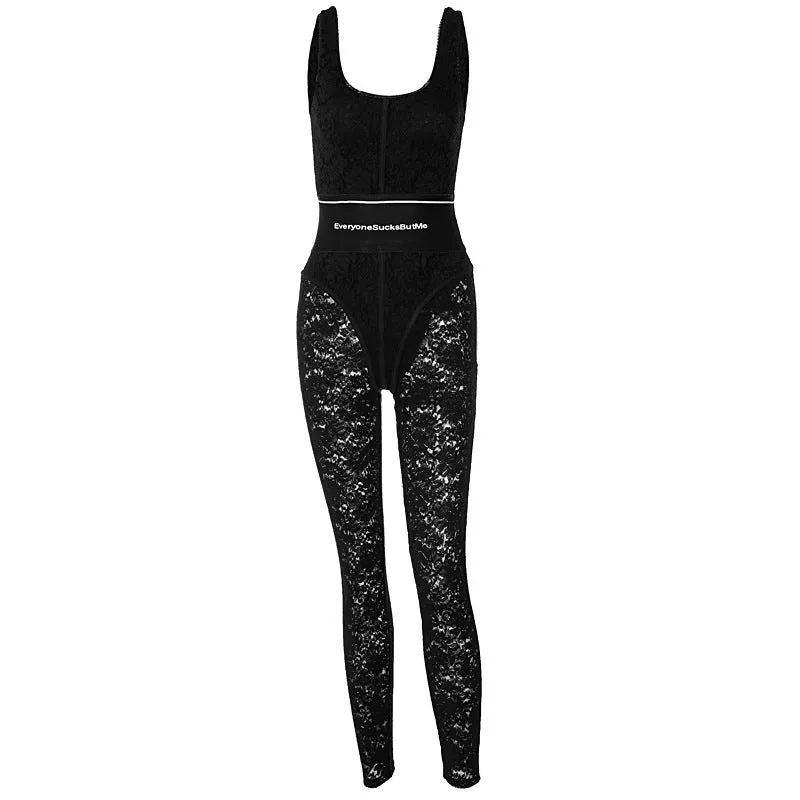 Fall Winter Fashion Lace Stitching Shoulder Strap Slim Slimming Jumpsuit