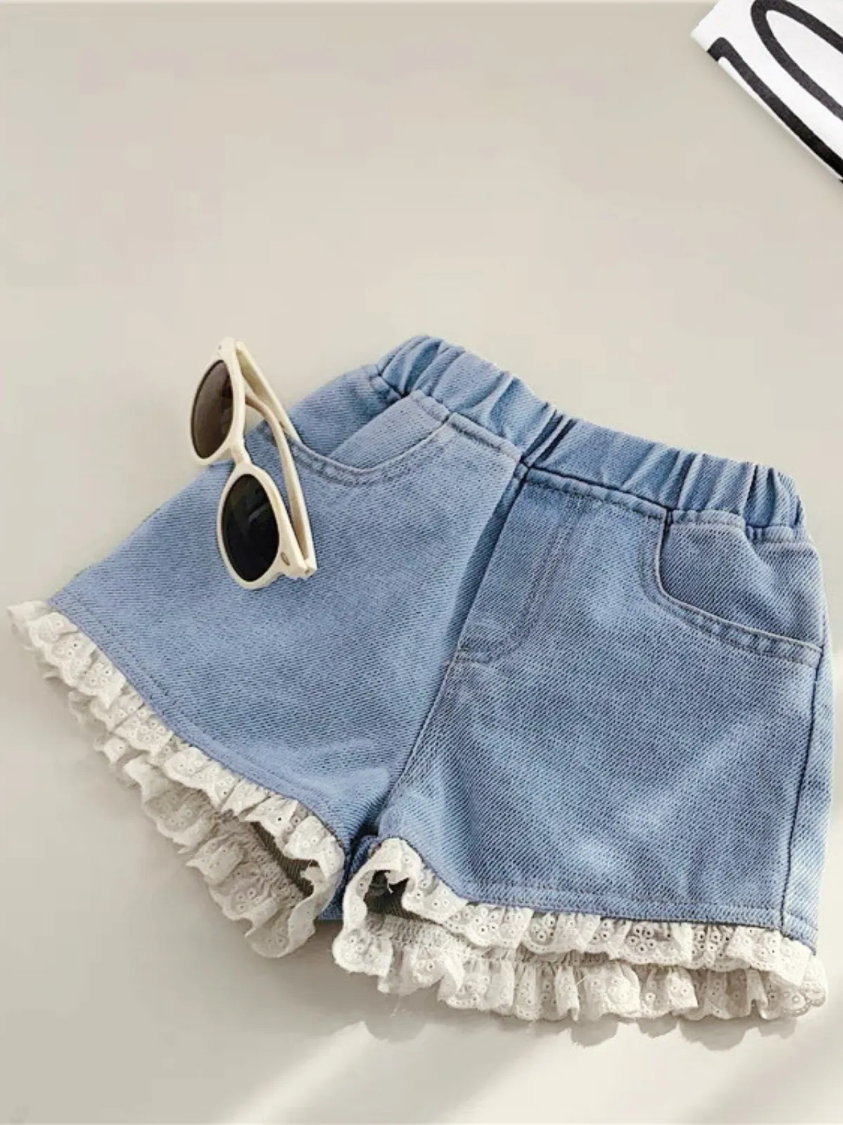 Feeling Frilly Lace Trim Denim Shorts