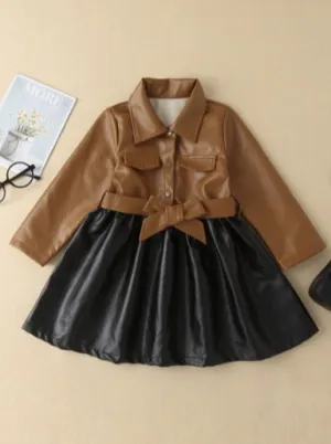 Fiercely Fashionable Faux Leather Belted Skater Dress