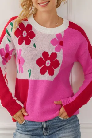 Floral Colorblock Long Sleeve Sweater