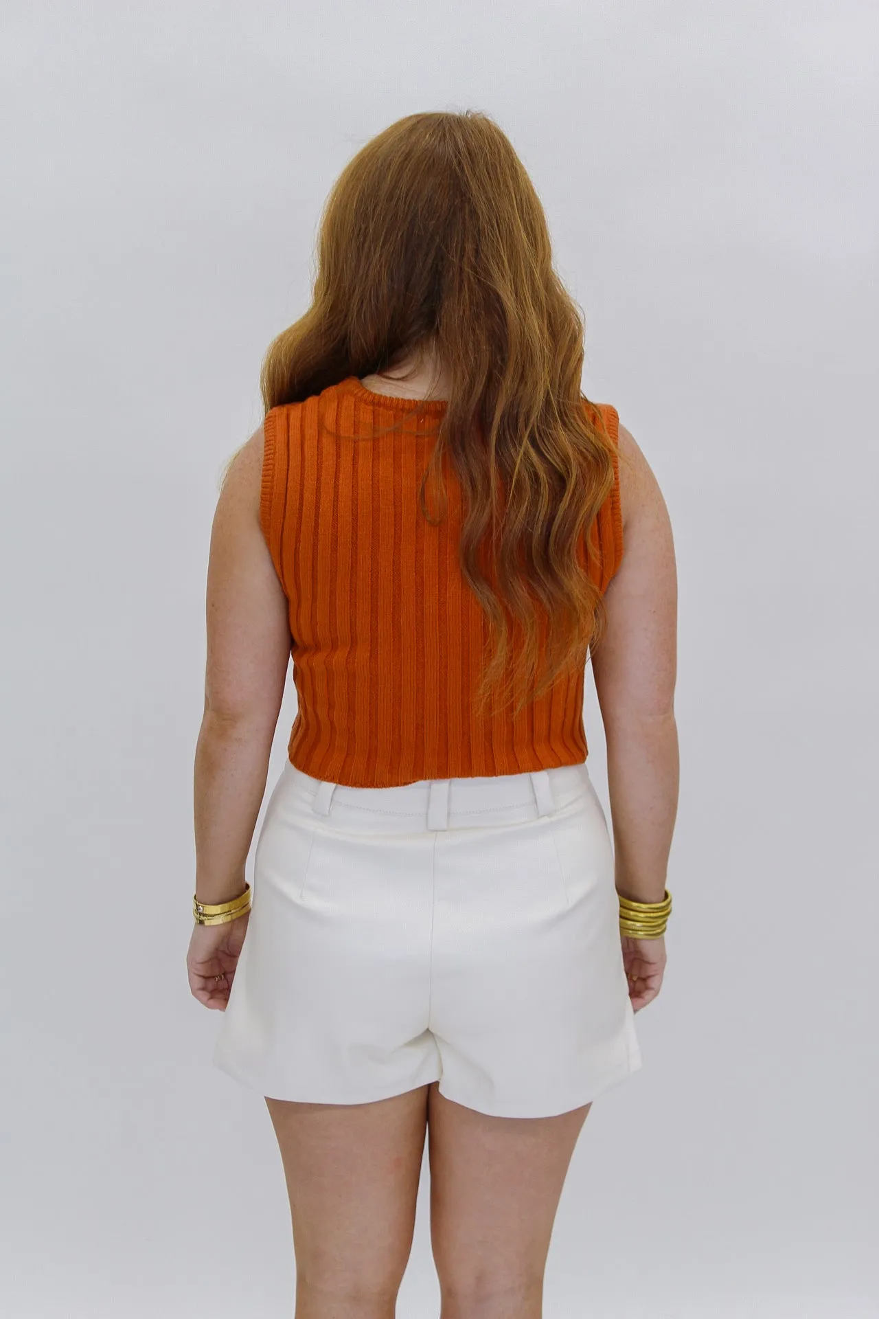 For the Win Sleeveless Knit Top- Burnt Orange