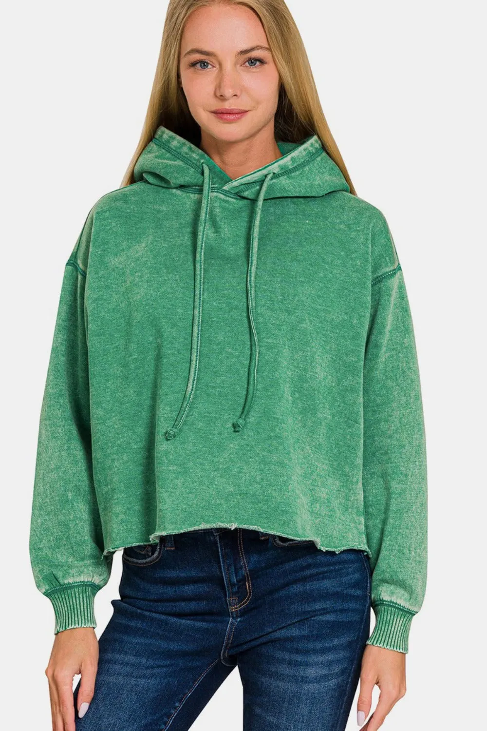 Forest Acid Wash Fleece Cropped Hoodie