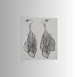 Four Leaf Silver Long Drop Earrings