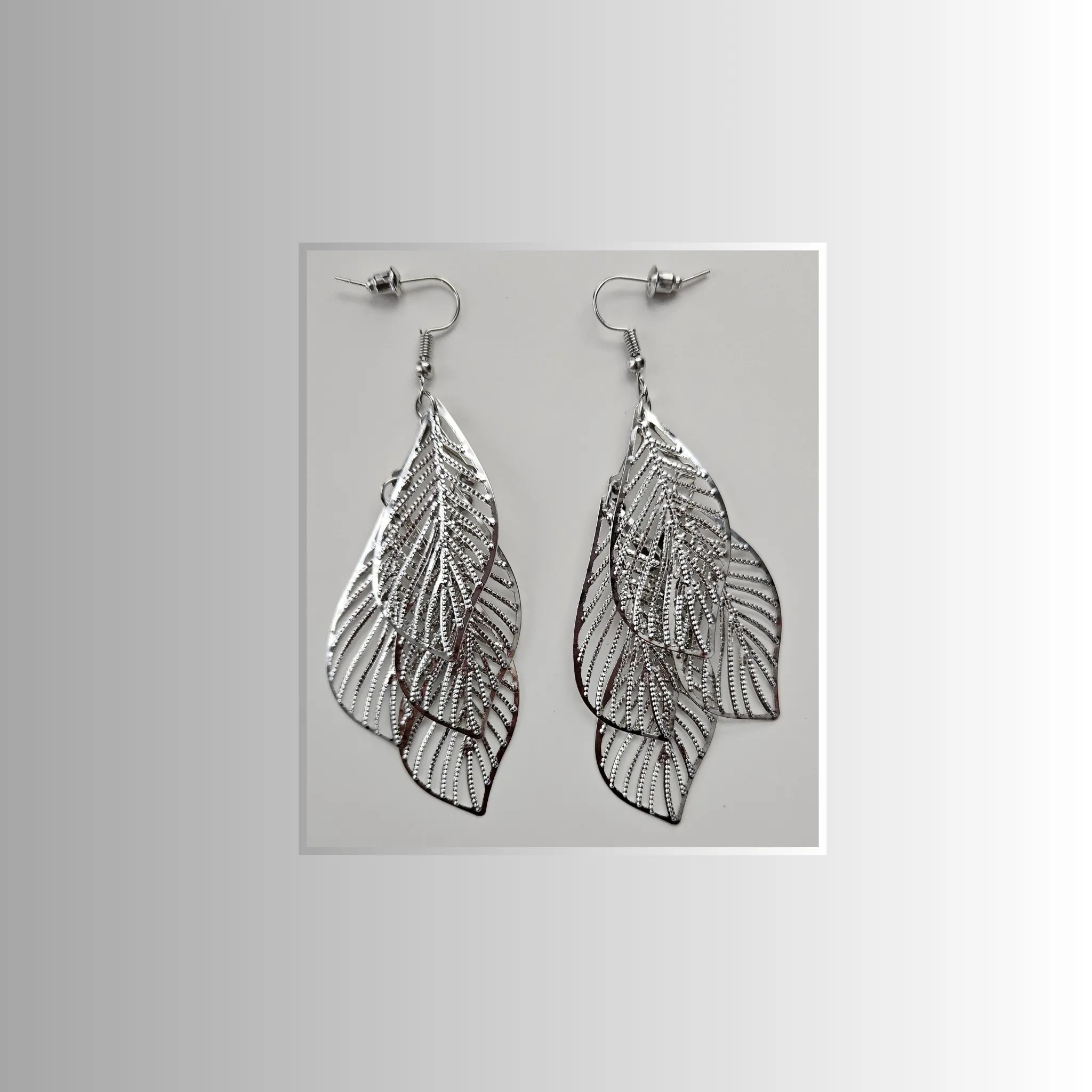 Four Leaf Silver Long Drop Earrings