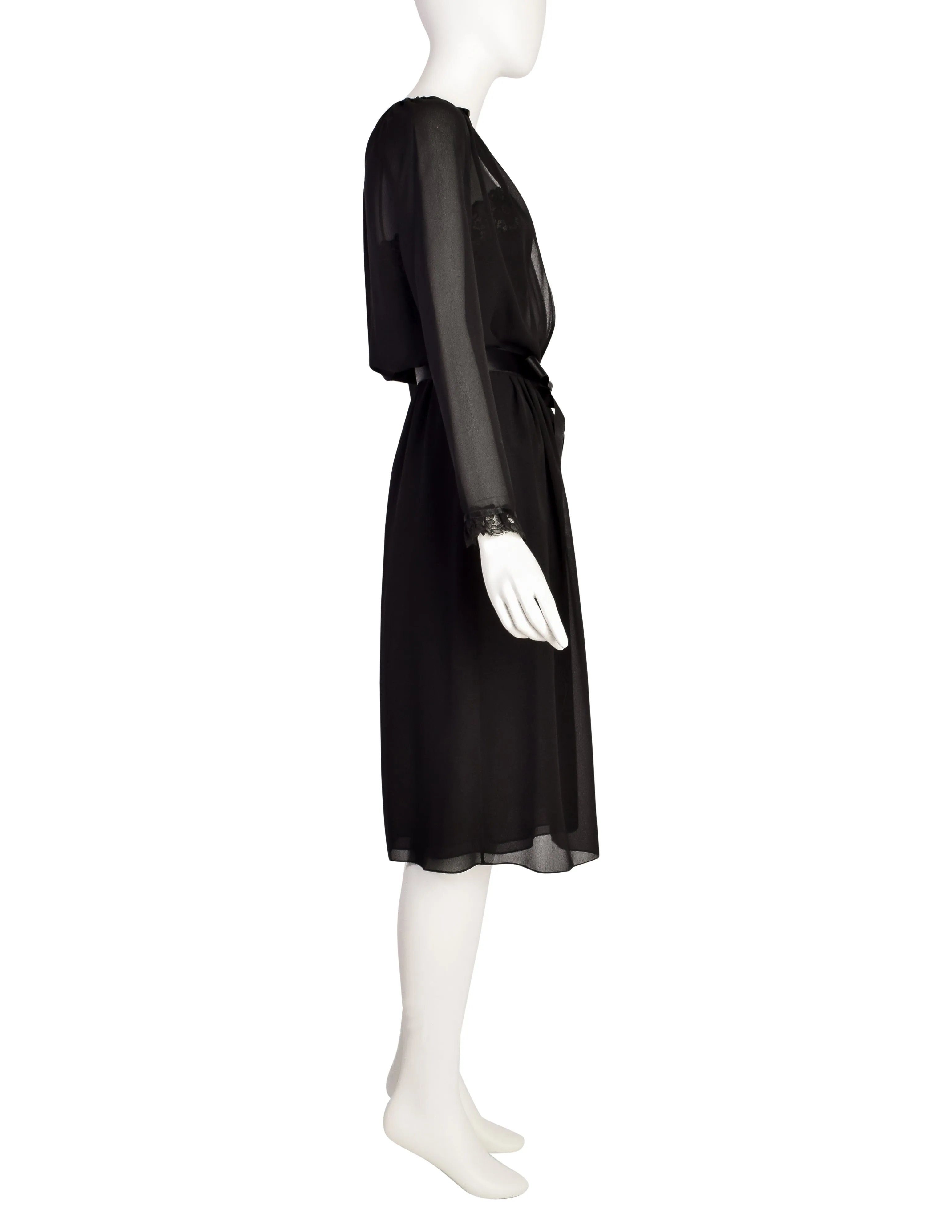 Frank Tignino Vintage Black Sheer Lace Georgette Dress and Duster Ensemble Set