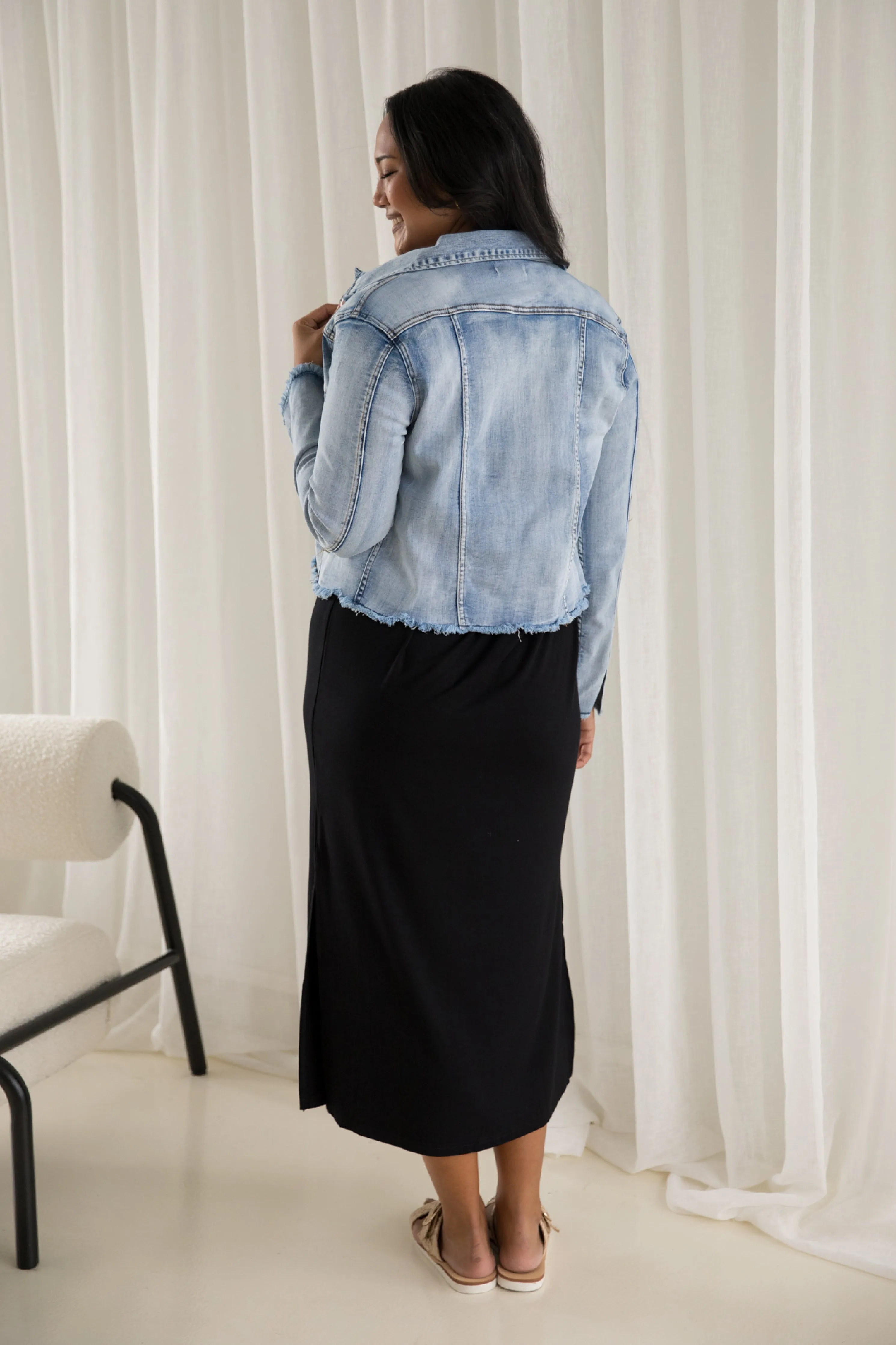 Frayed Denim Jacket | Light Blue