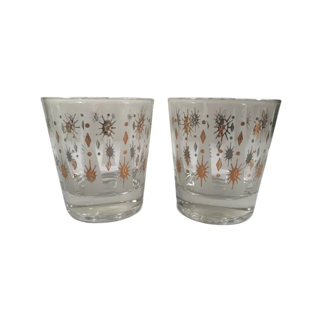 Fred Press Signed Mid-Century 22-Karat Gold and White Atomic Star Glasses (Set of 2)