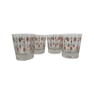 Fred Press Signed Mid-Century White Atomic Star Glasses (Set of 4)