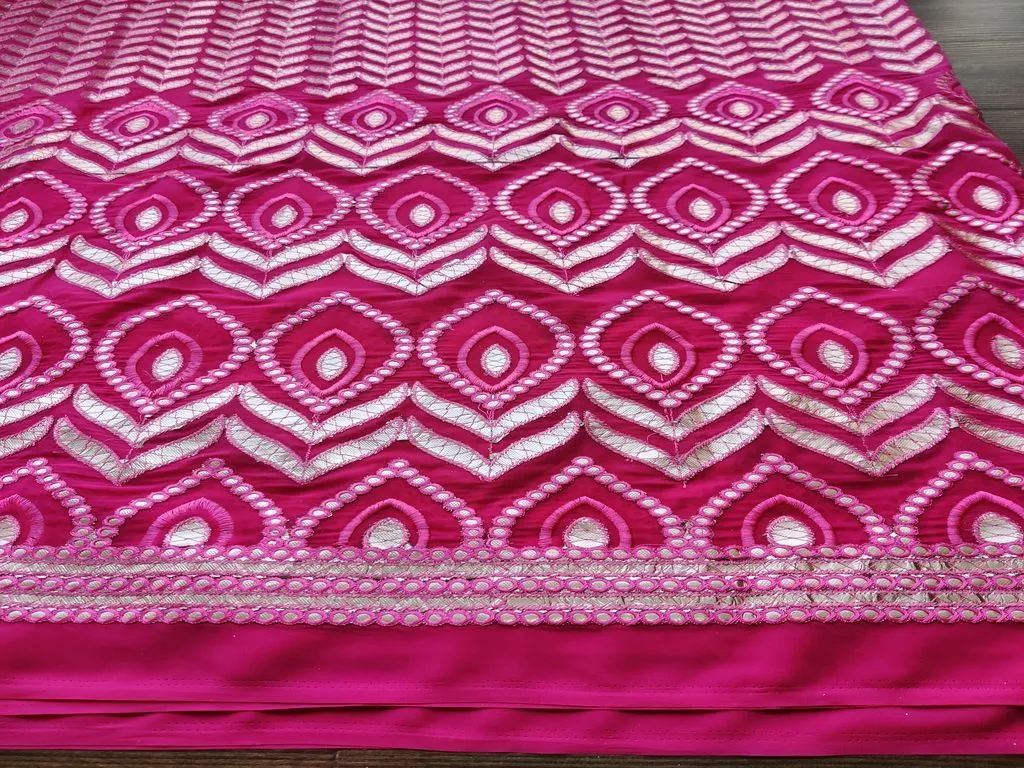 Fuchsia Pink Floral Gota Patti Embroidered Georgette Fabric