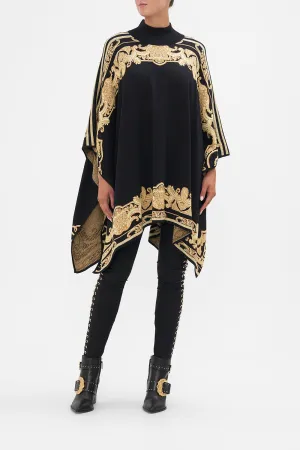 FUNNEL NECK DRAPE KNIT PONCHO TETHER ME NOT