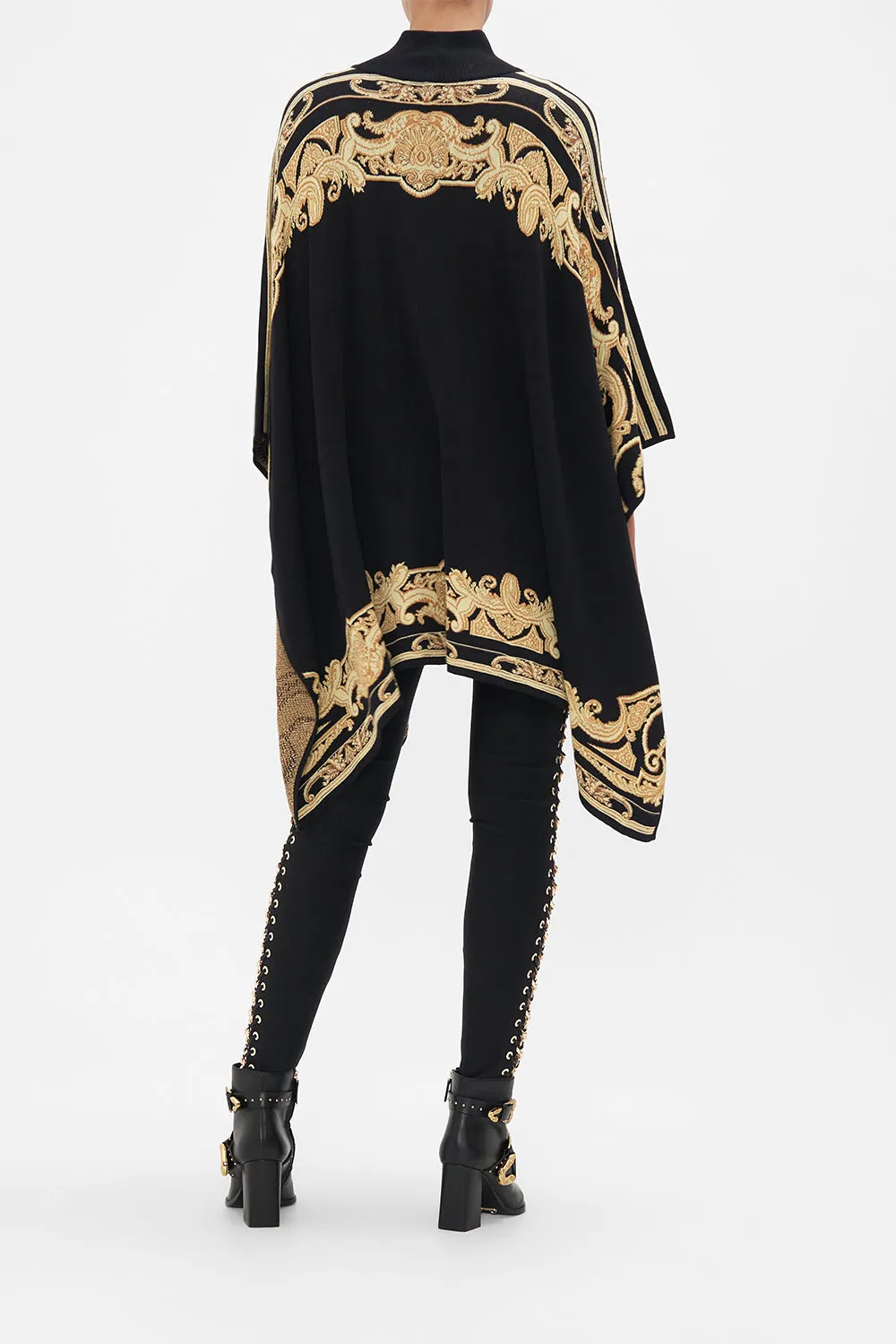 FUNNEL NECK DRAPE KNIT PONCHO TETHER ME NOT