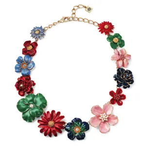 Garden Multi Flower Necklace w Austrian Crystals 16"