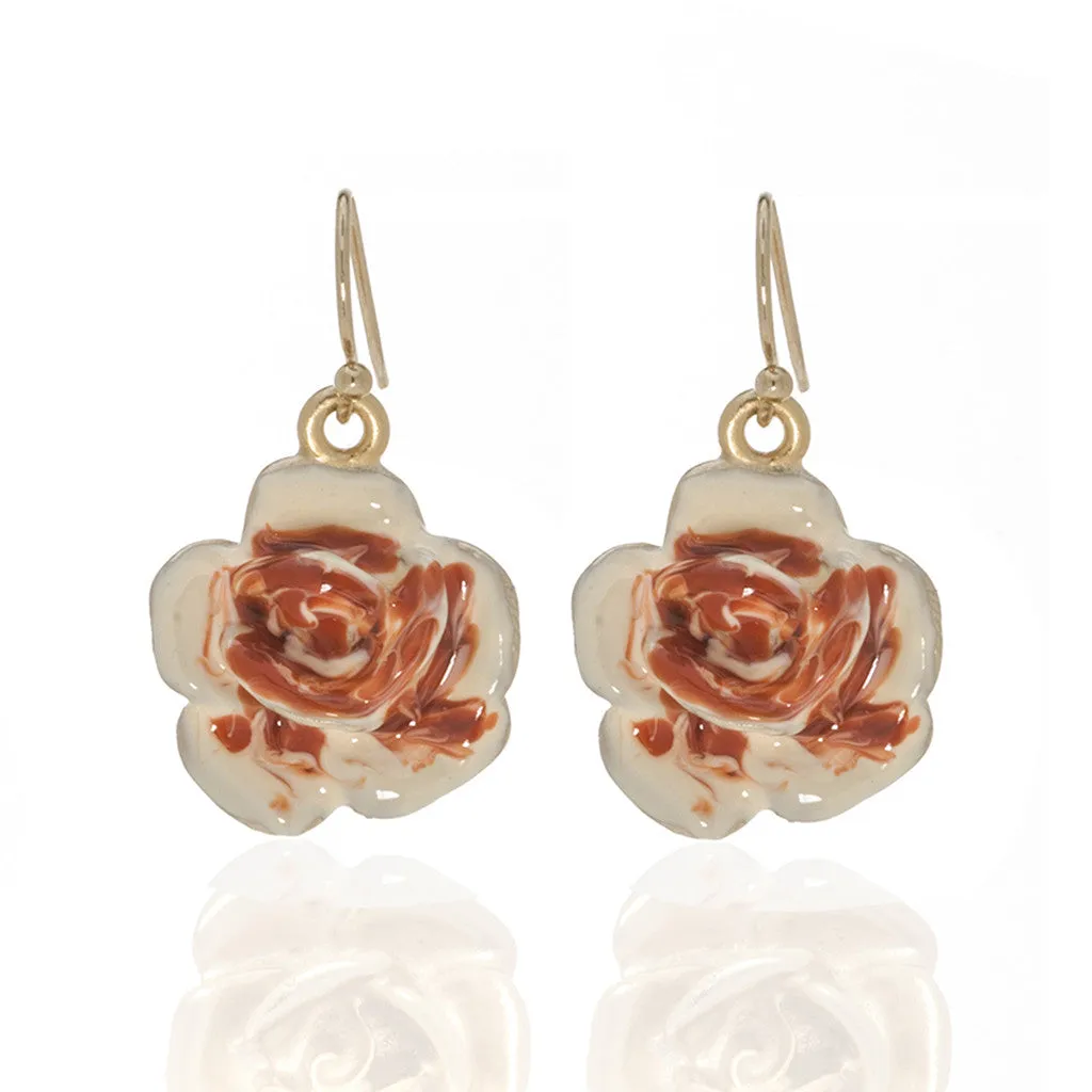 Garden Peach Rose Eurowire Earrings